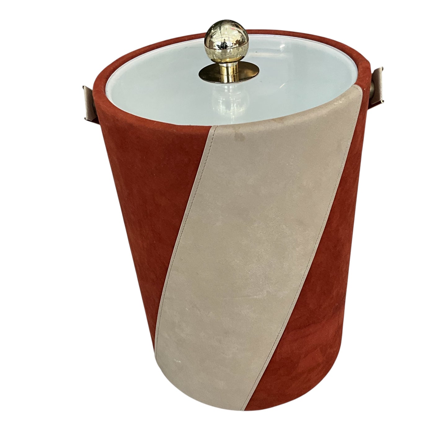 Mid-Century Sueded Ice Bucket with Brass Accents