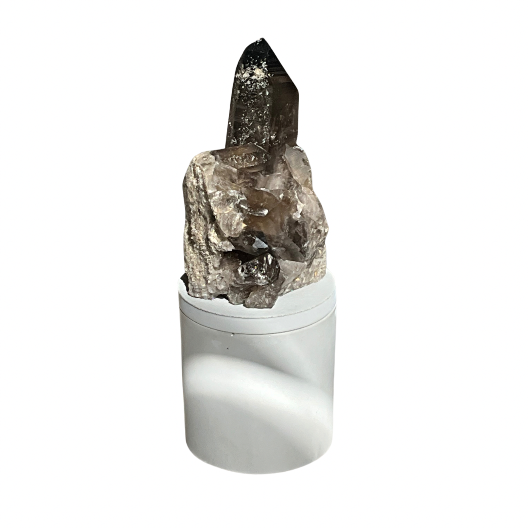 Smoky Quartz Crystal Cluster Lid Gardenia Candle