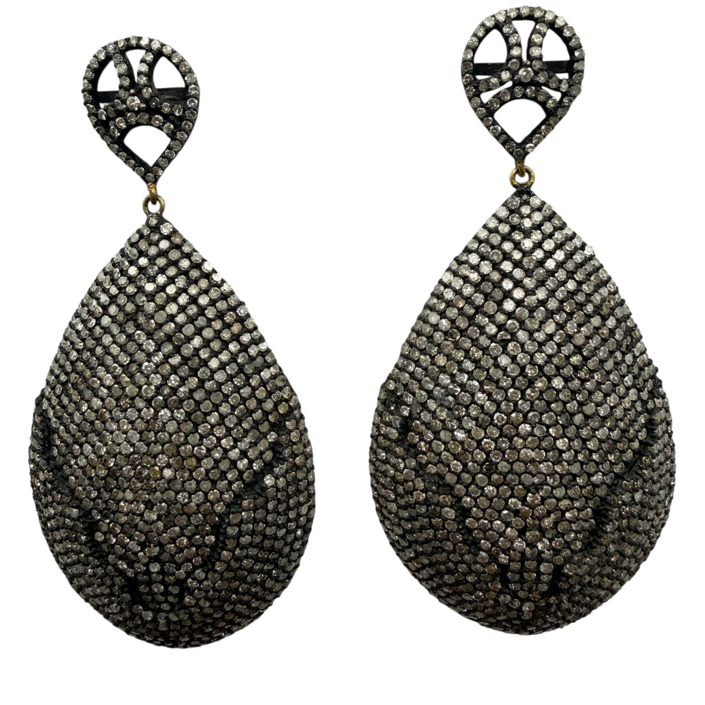 Large Tear Drop Diamond Earrings with Black Line Accent