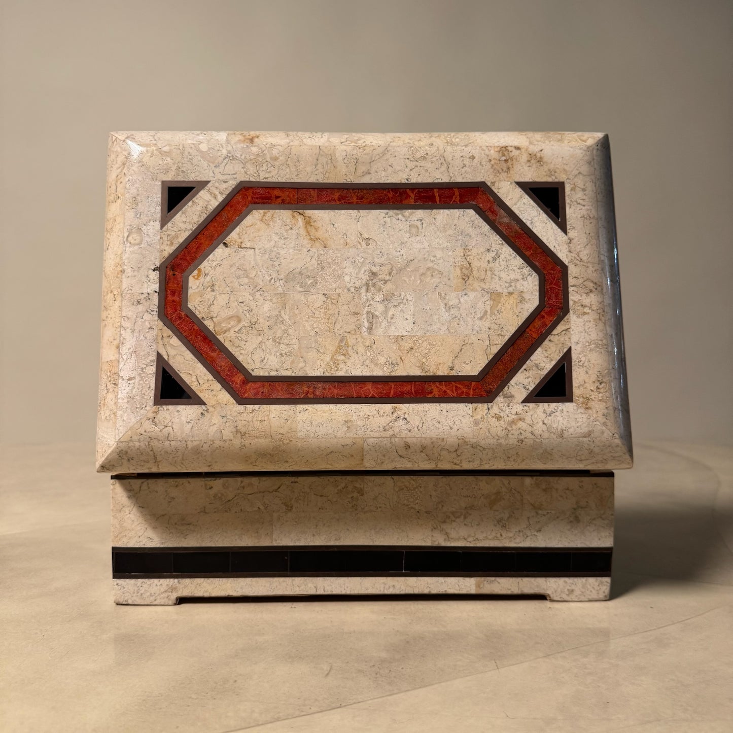 1980’s Tessellated Stone Box With Brass Accents