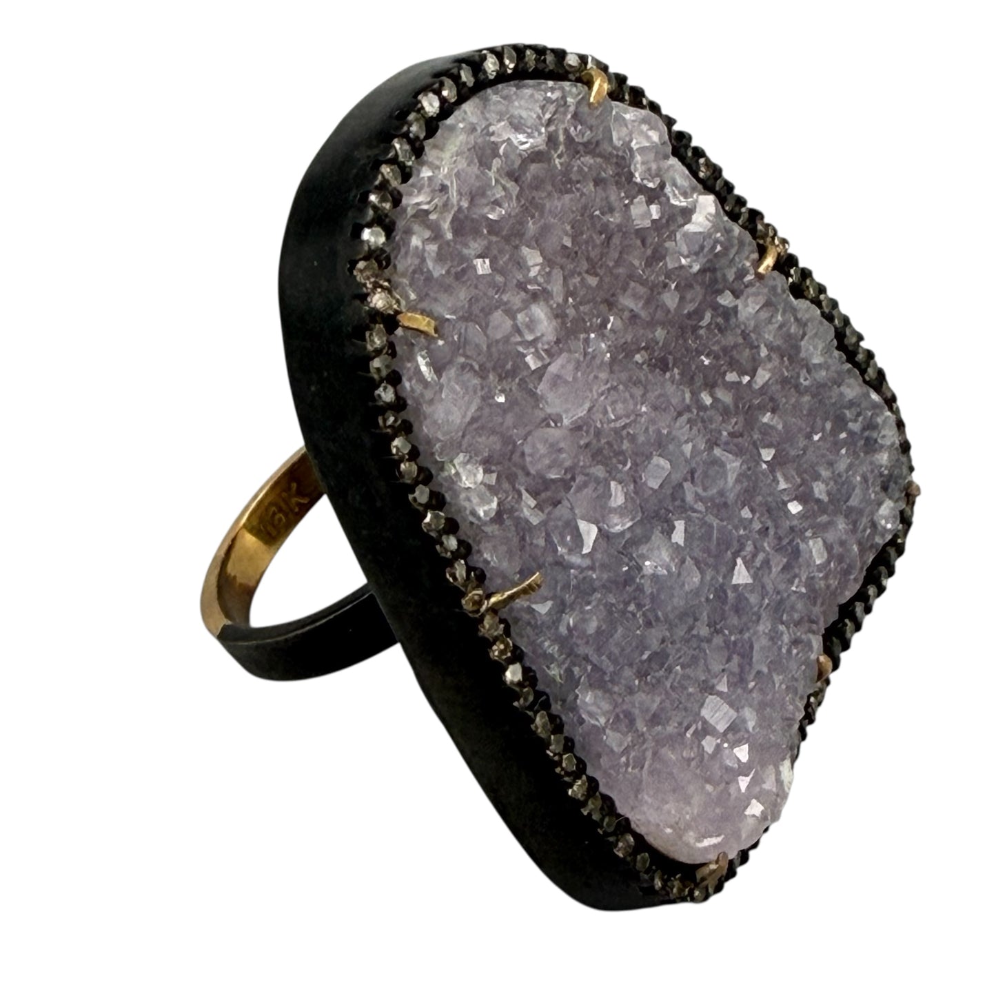 Amethyst Druzy Abstract Ring with Diamonds
