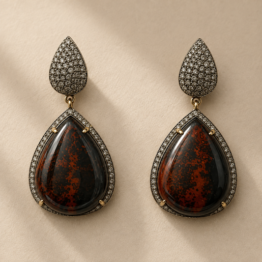 Tear Drop Agate & Diamond Earrings