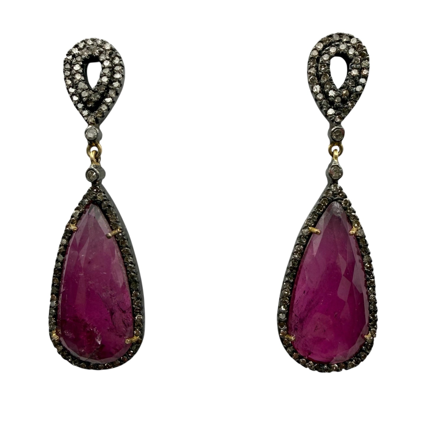 Faceted Pink Tourmaline Drop Earrings with Diamonds