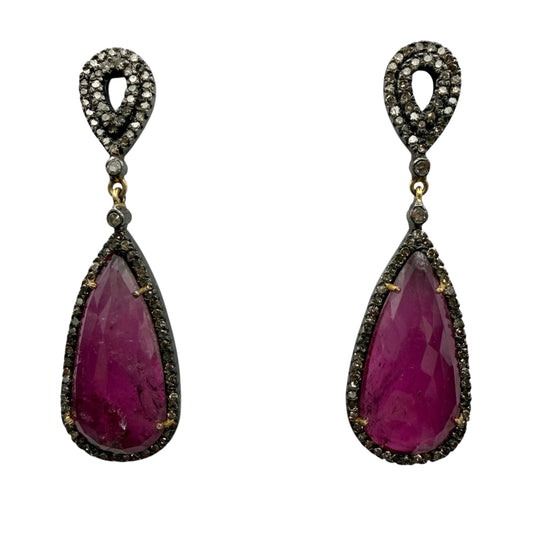 Faceted Pink Tourmaline Drop Earrings with Diamonds