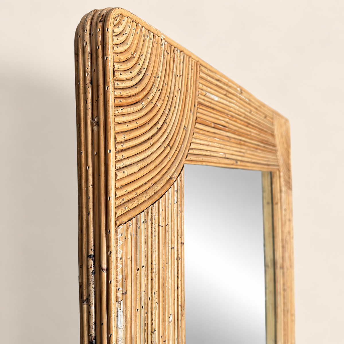 Large Rattan Frame Vintage Mirror