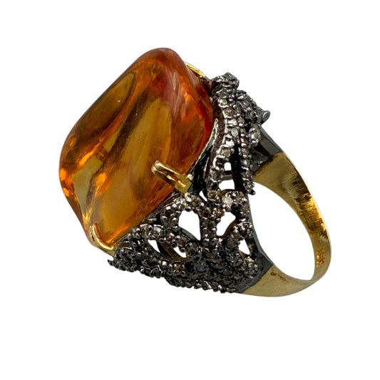Golden Topaz Abstract Ring with Diamonds