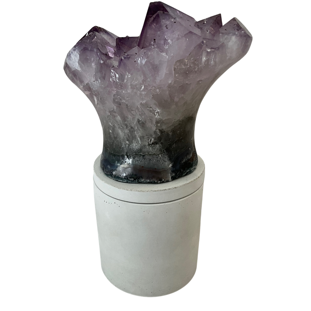 Amethyst "Flower" Cluster Crystal Lid Gardenia Candle