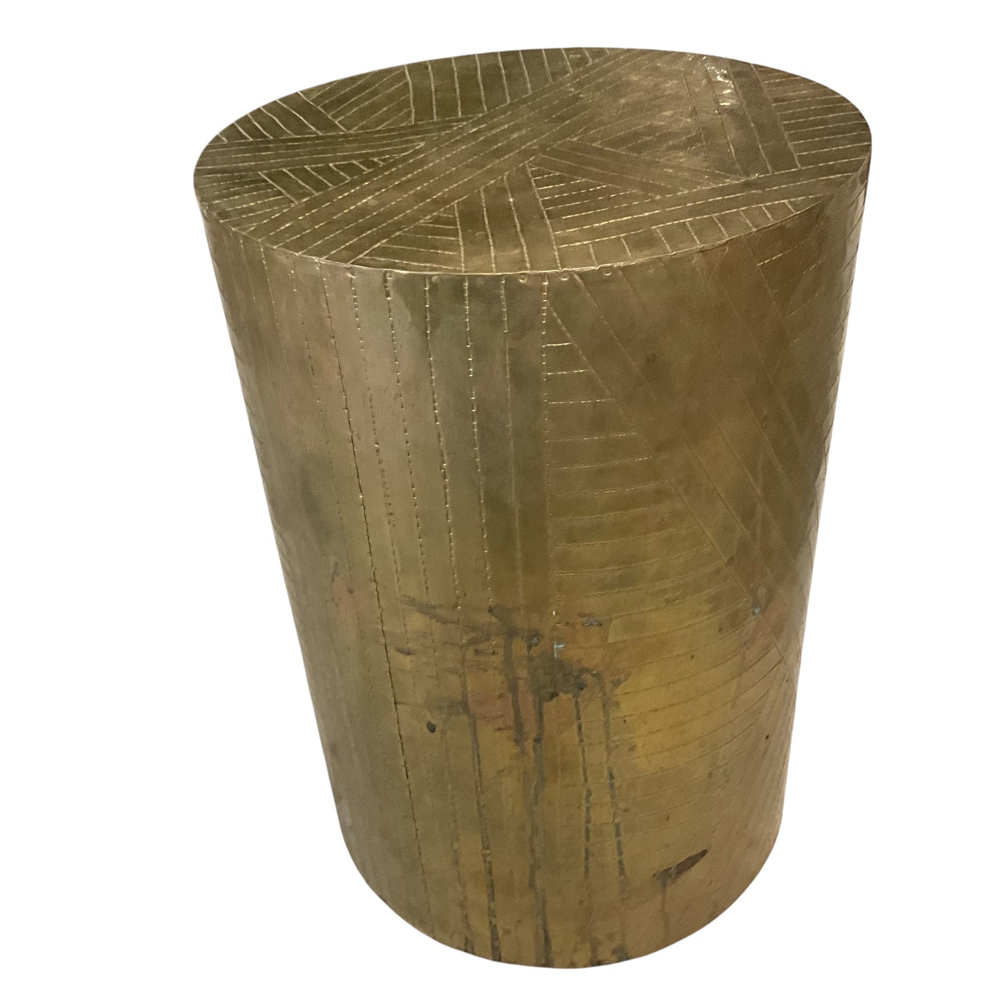 Vintage Brass Wrapped Cylinder Side Table