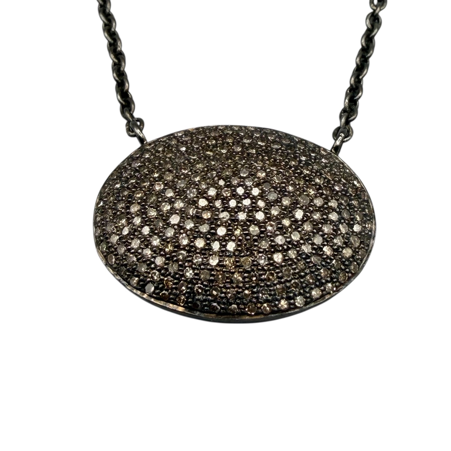 Oxidized Necklace with Diamond Oval Pendant