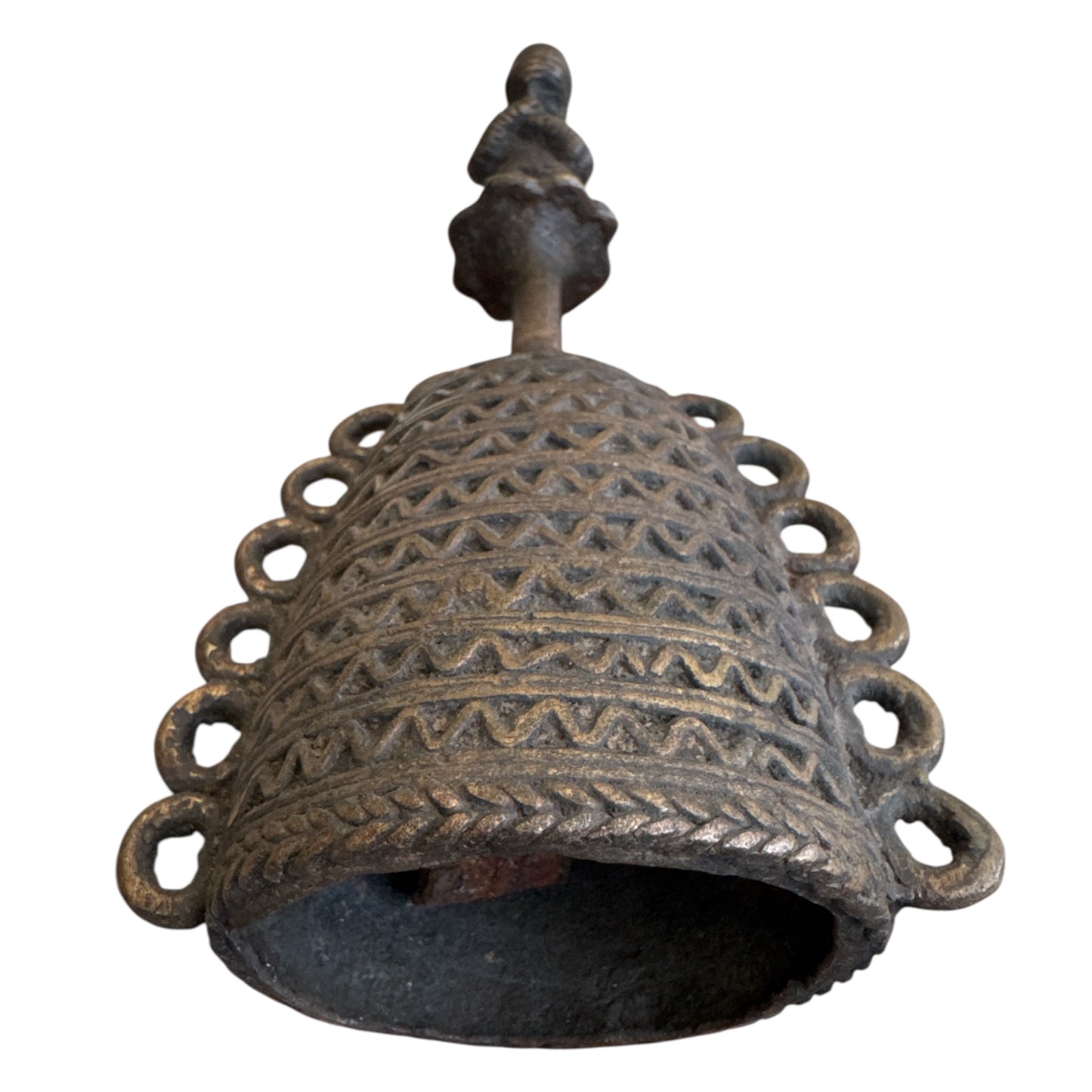 Benin Bronze Bell Man with Hands on Chest