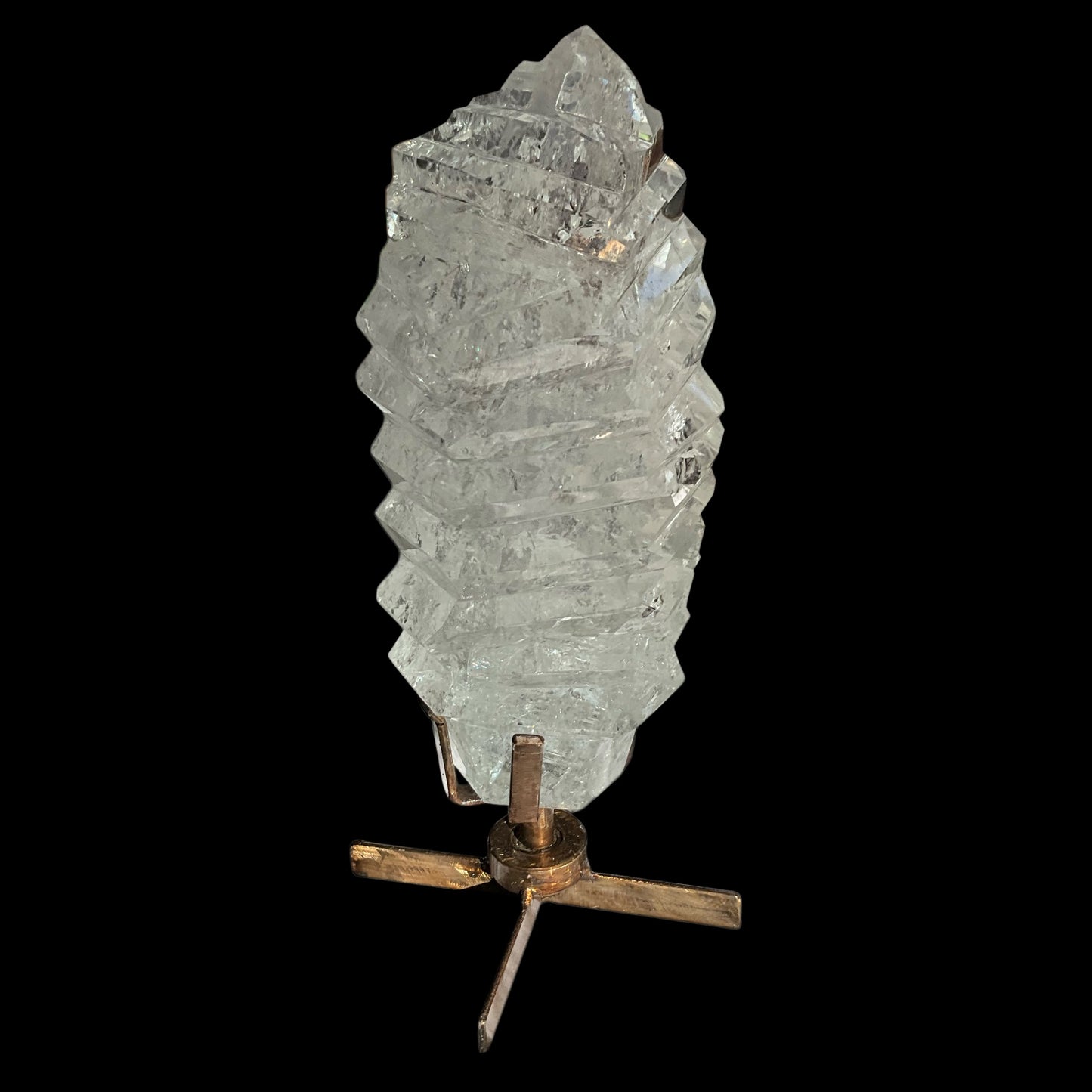 Polished Clear Quartz Crystal w/ grooves on Spinning Stand