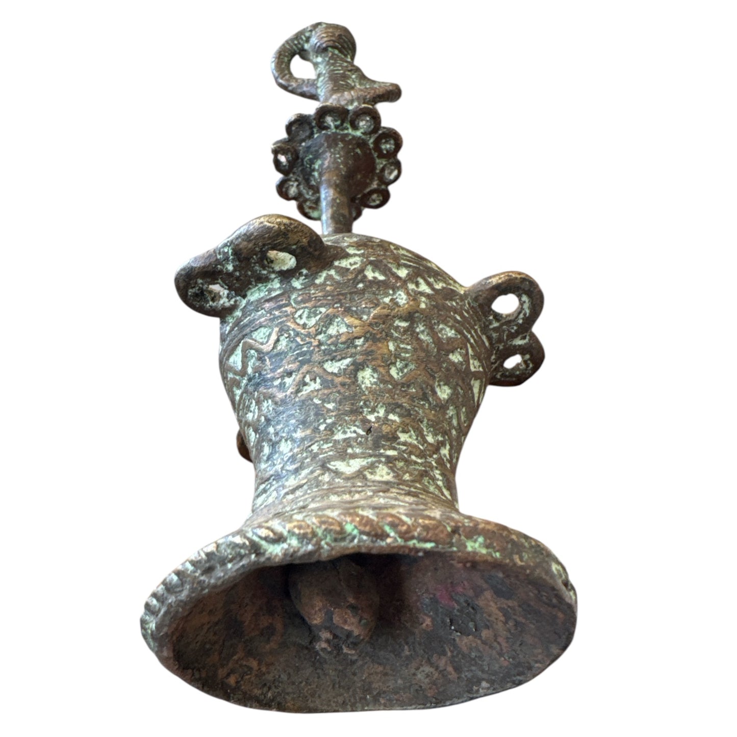 Benin Bronze Bell Man w/ Hand on Stomach & Hand on Head