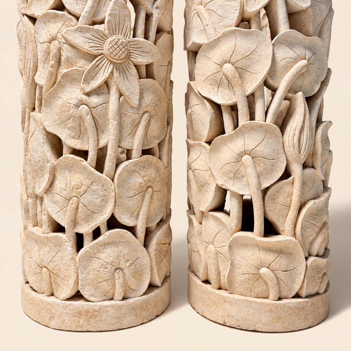 Pair of Sandstone Carved Pillar Planters