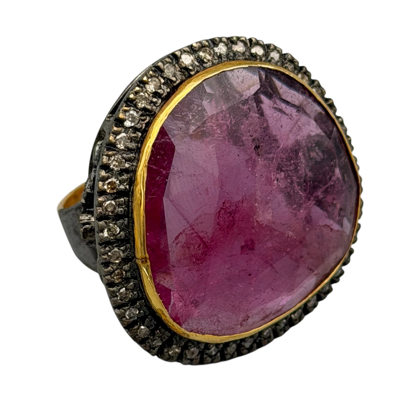 Faceted Pink Sapphire Ring with Diamonds
