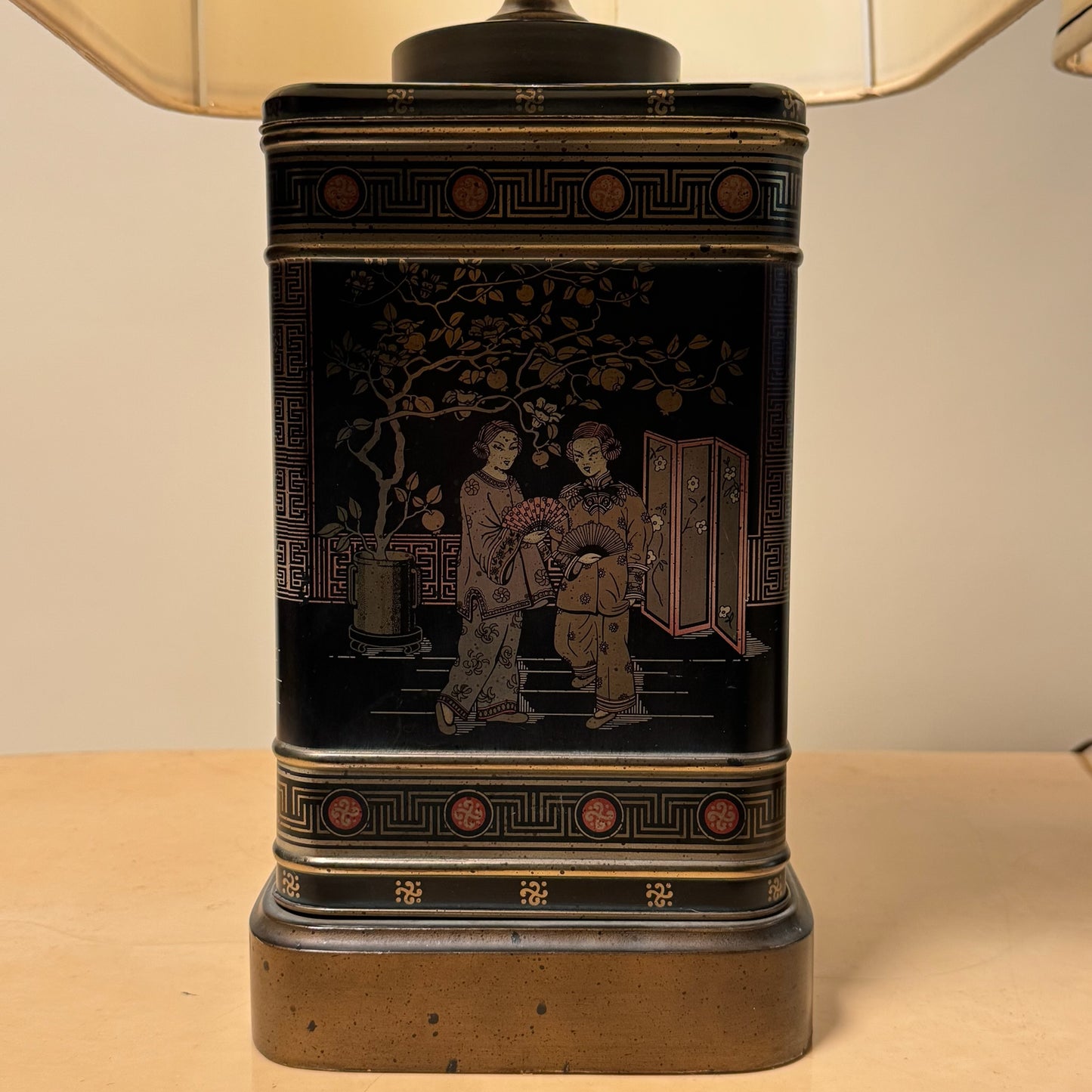Asian Motif Pair of Frederick Cooper Metal Table Lamps