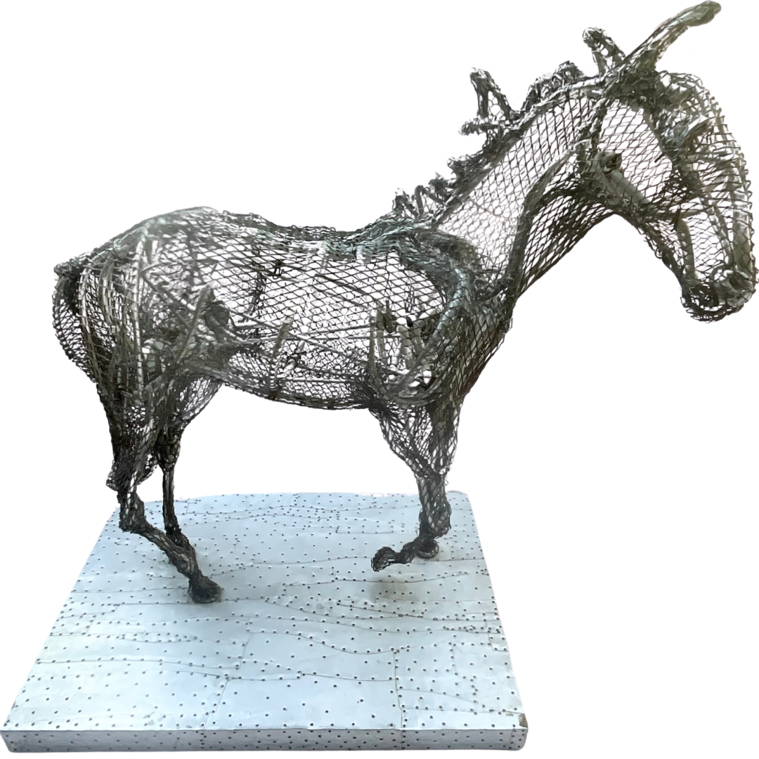 Brutalist Horse Sculpture Aluminum Wire