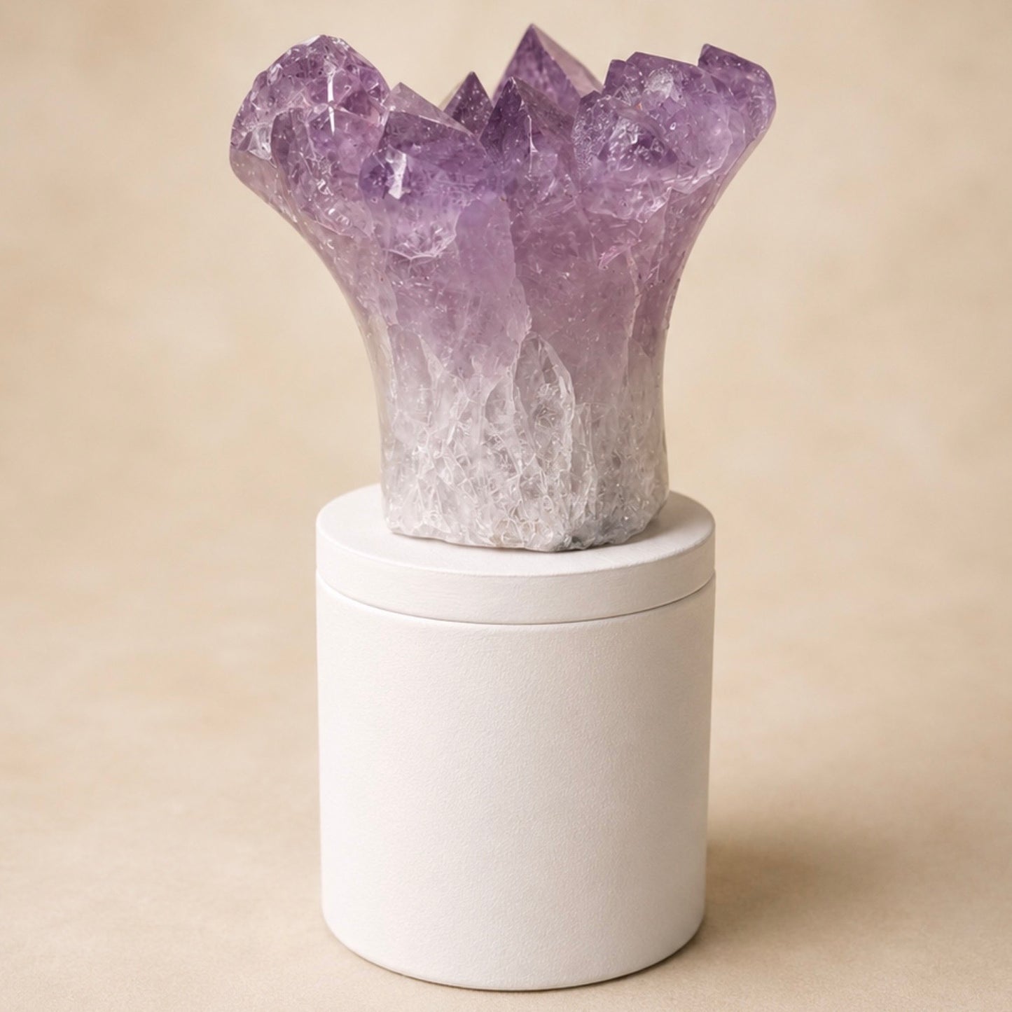 Amethyst Flower Cluster Crystal Lid Gardenia Candle #7