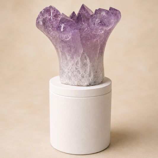 Amethyst Flower Cluster Crystal Lid Gardenia Candle #7