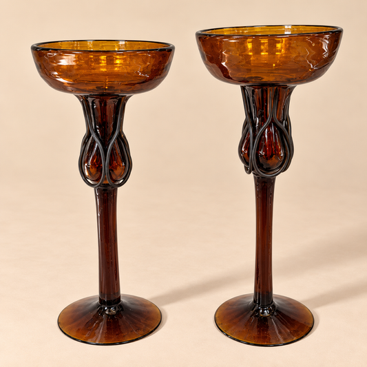 Hand Blown Amber Glass Candle Holders