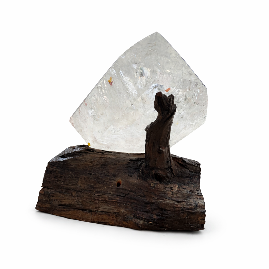 Lemurian Quartz On Wood Base