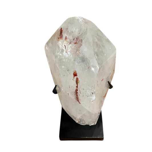 Fire Quartz Crystal w/ Red Hematite Inclusions on Stand