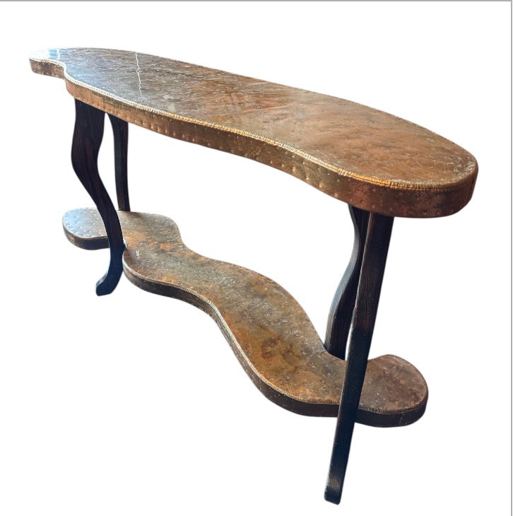 Vintage Copper & Wood Console Table