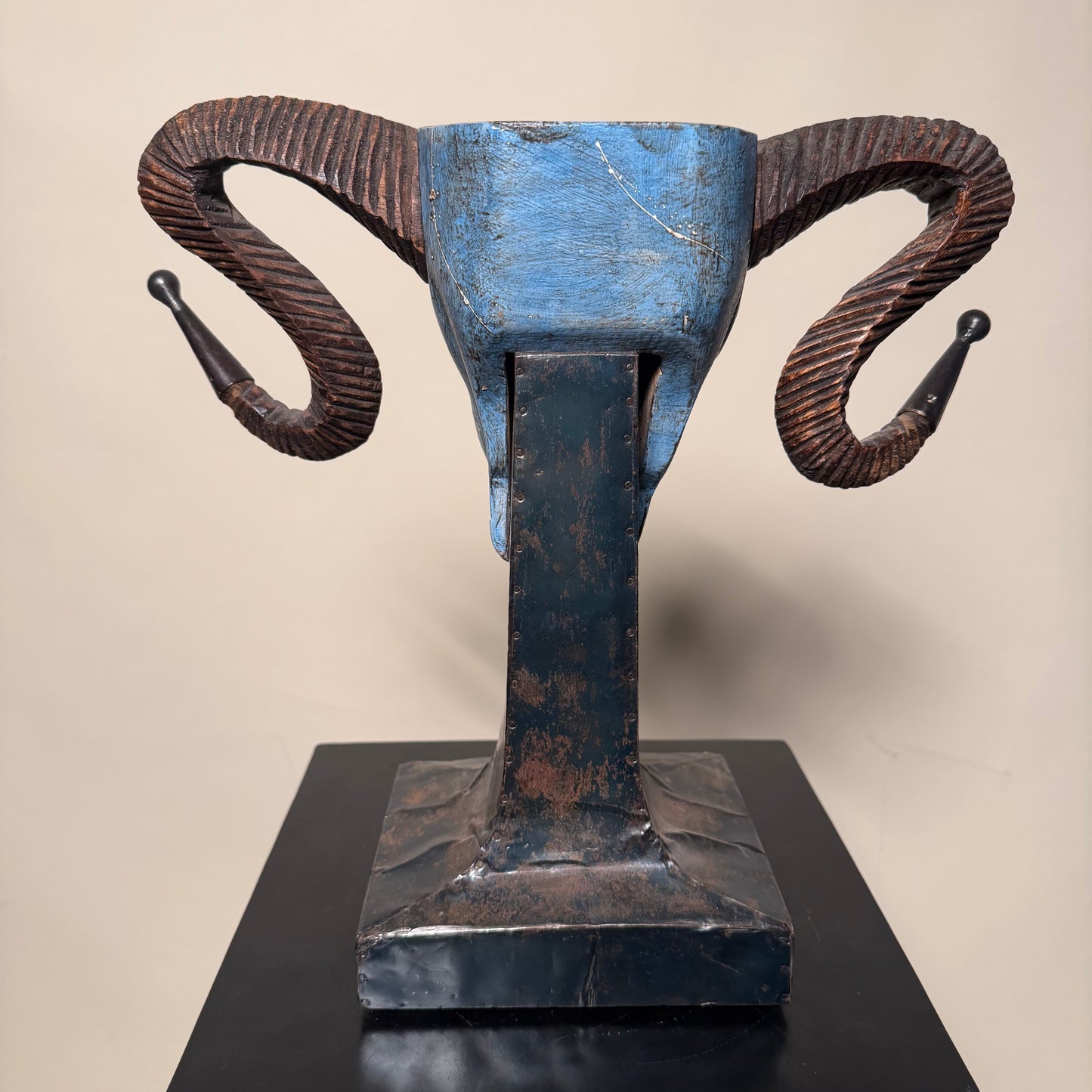 Vintage Turquoise Tone Unique Ram Head Sculpture on Base