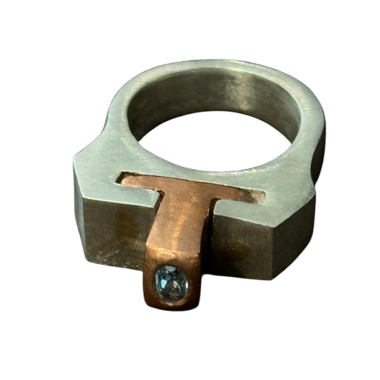 Blue Topaz Copper Brass & Silver Ring