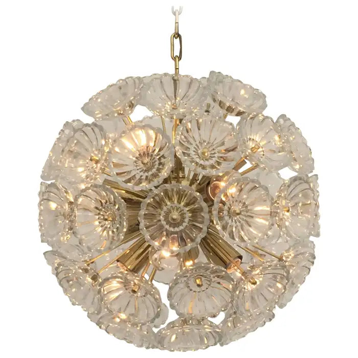 Floral glass and brass Blowball chandelier