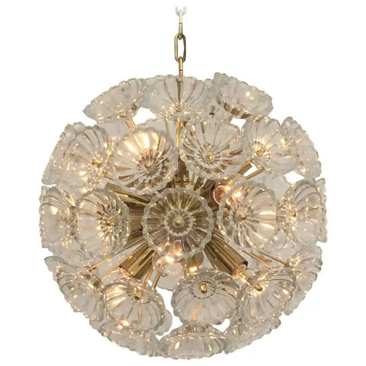 Floral glass and brass Blowball chandelier