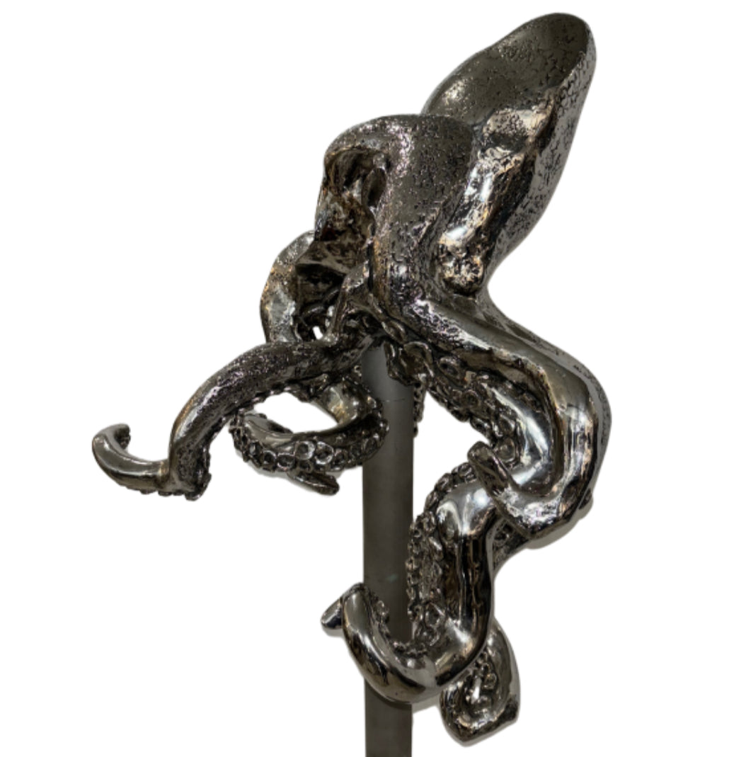 Stainless Steel Octopus Sculpture on Steel Stand