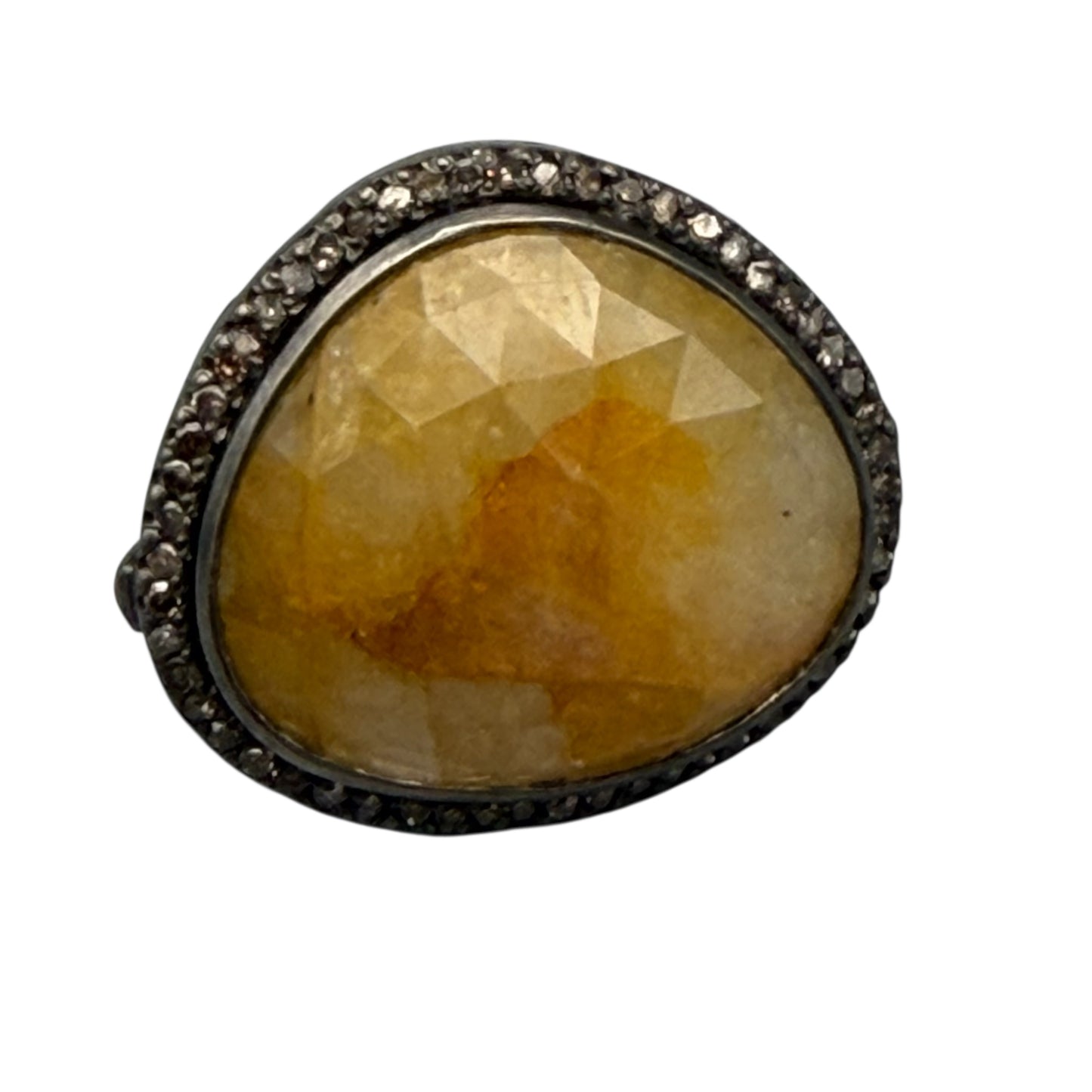 Faceted Orange Sapphire and Diamond Ring