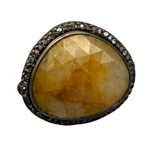 Faceted Orange Sapphire and Diamond Ring