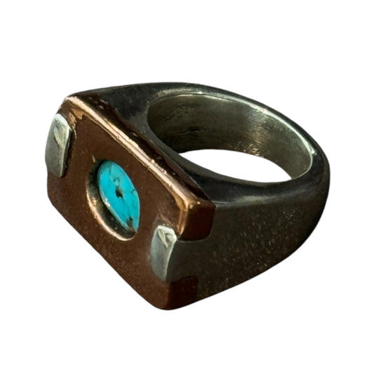 Pilot Mountain Turquoise w/ Copper & Silver Ring