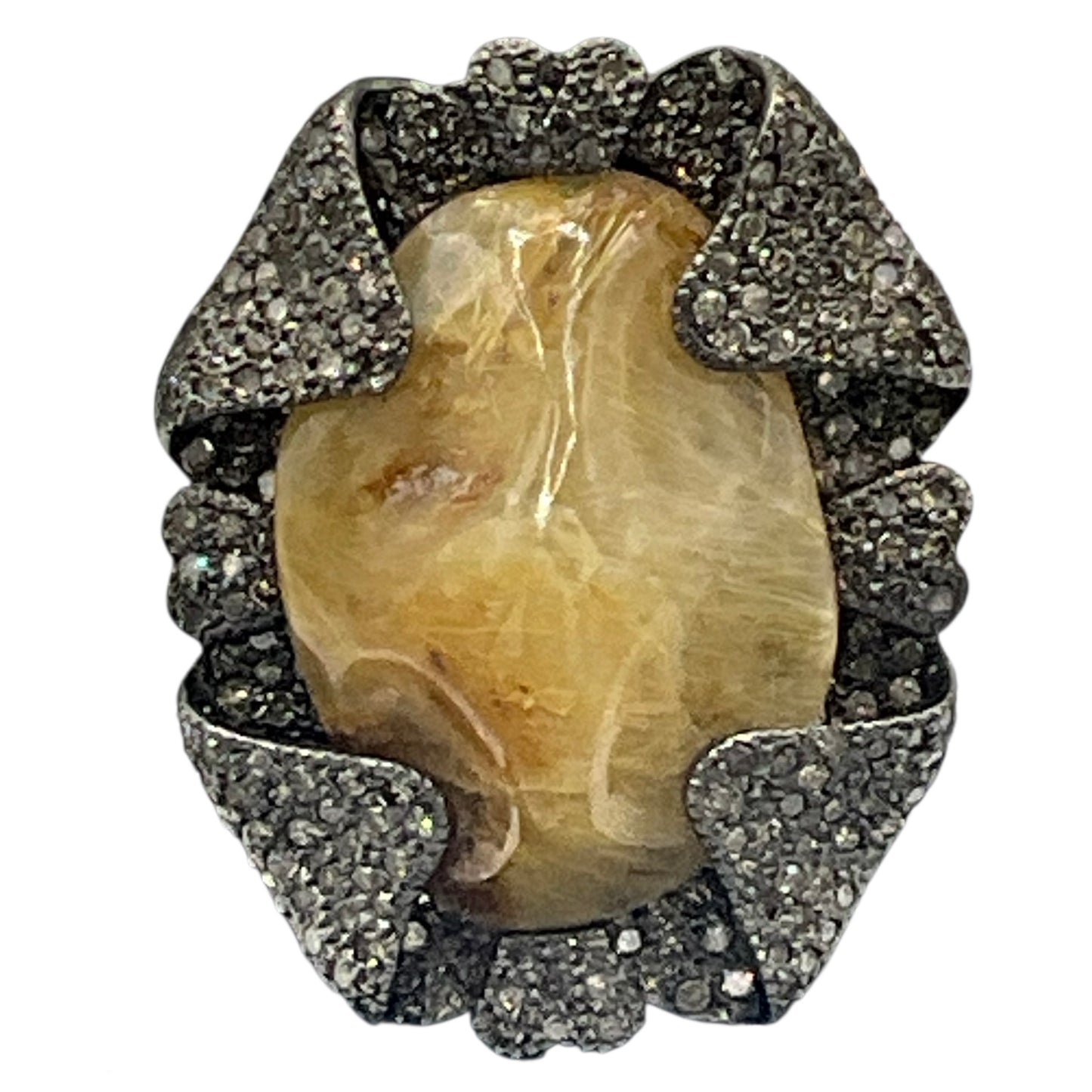 Rutilated Quartz & Diamonds Abstract Ring
