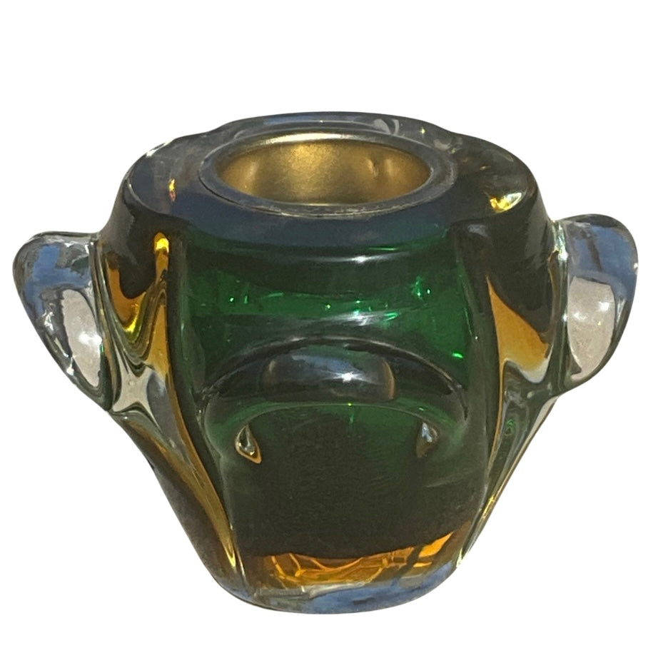 Green & Yellow Glass Candle Holder