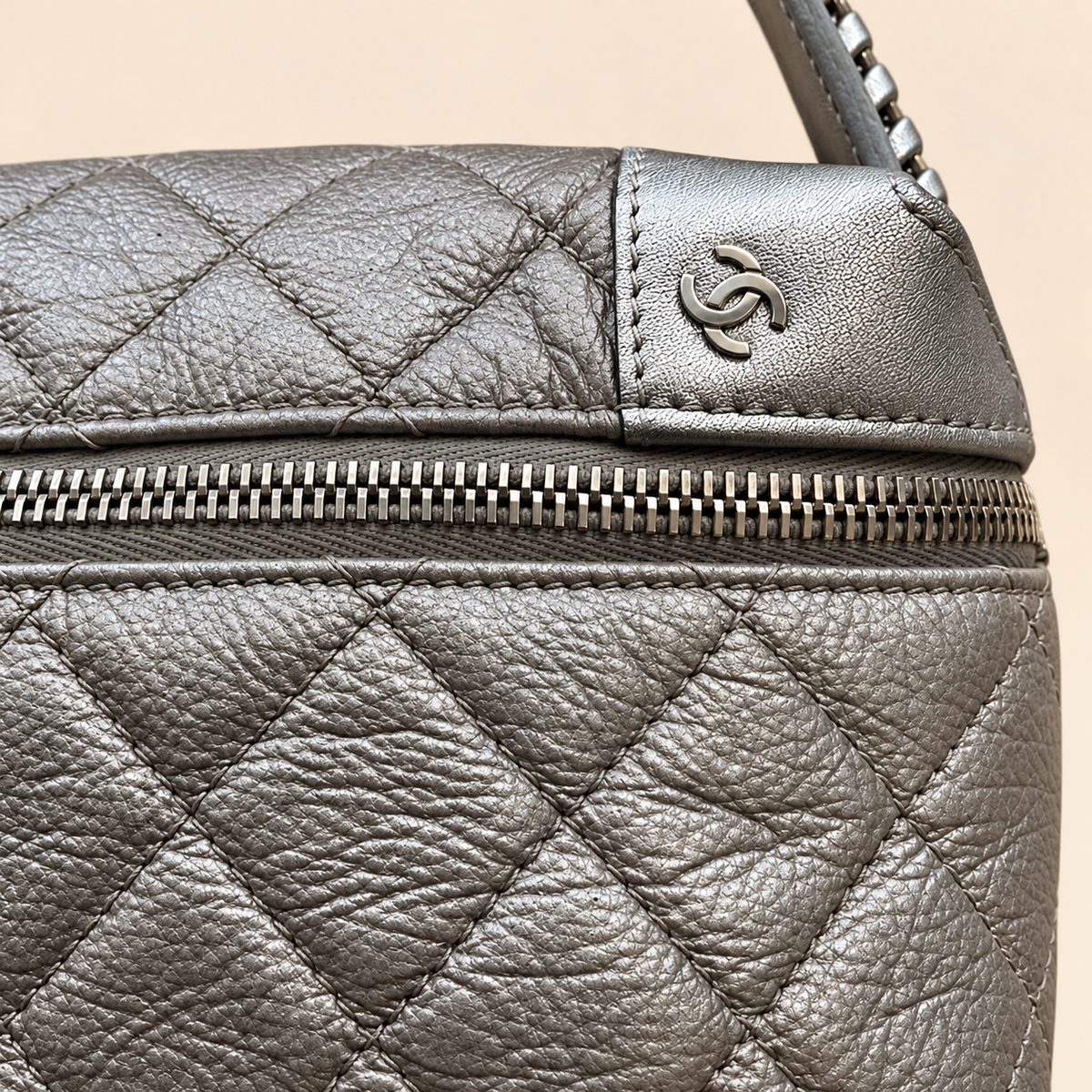 Chanel Silver Leather Quilted Waist Bag