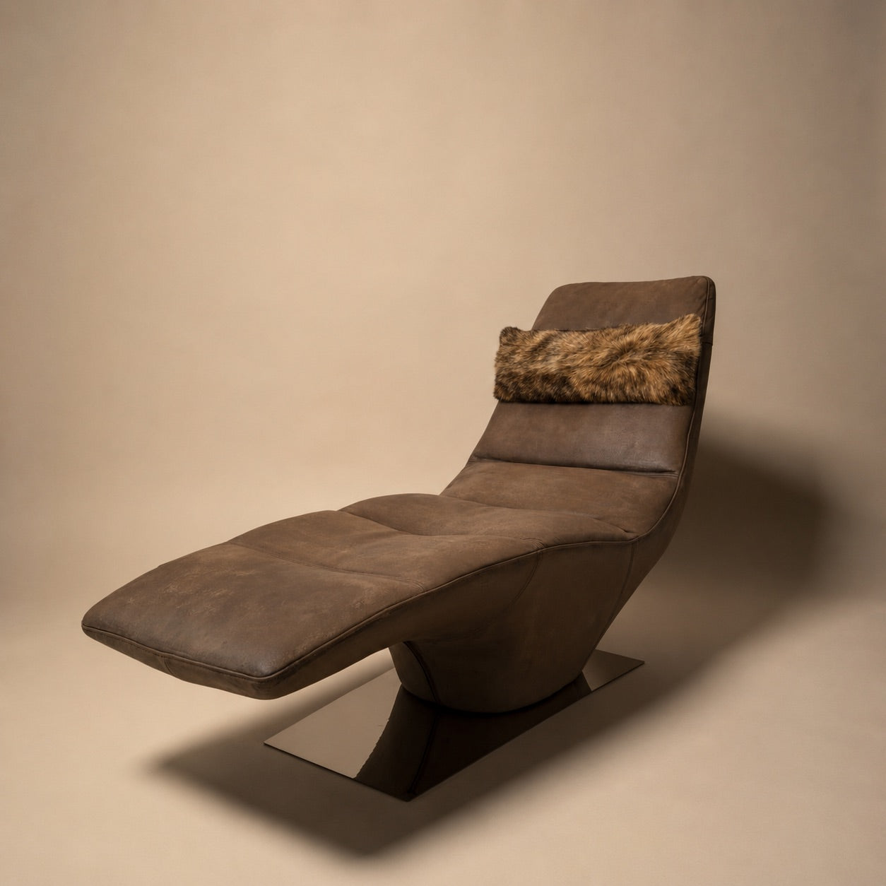 Brown Leather & Chrome Lounge Chair