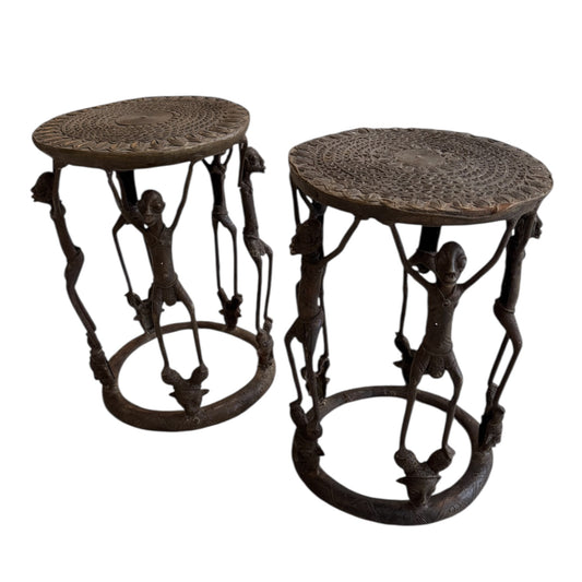 Pair of African Metal Small Stools