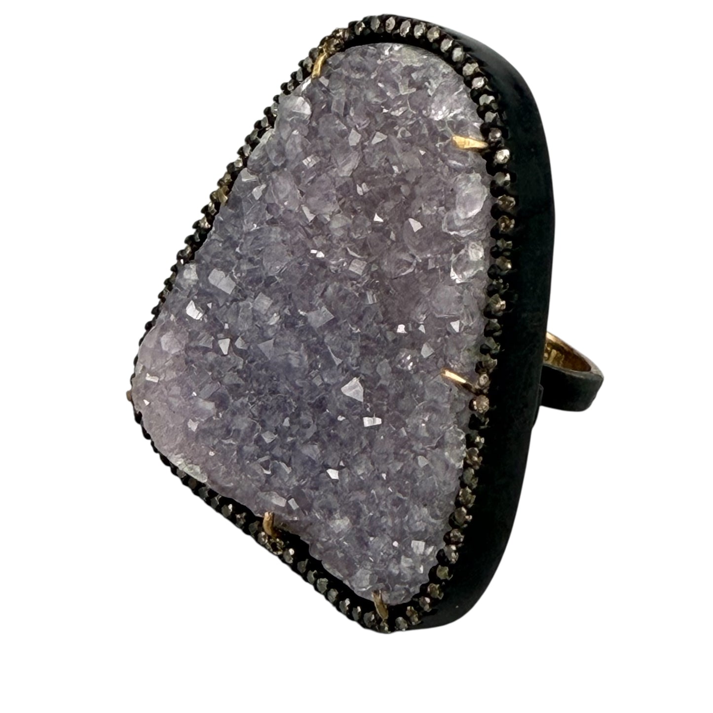 Amethyst Druzy Abstract Ring with Diamonds