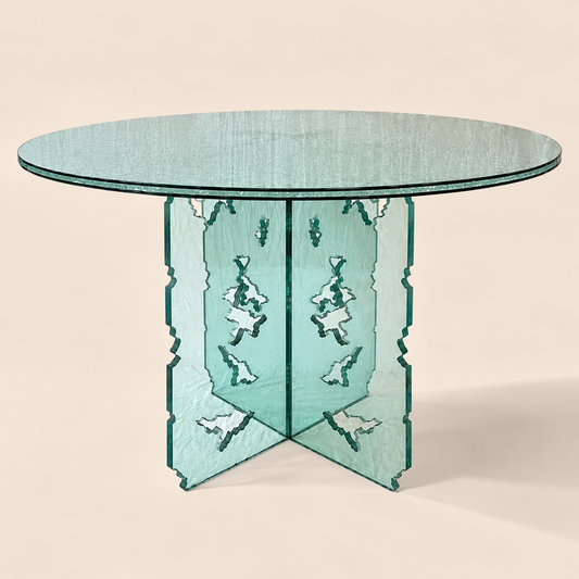 Cutout Base and Crackled Glass Top Dining Table