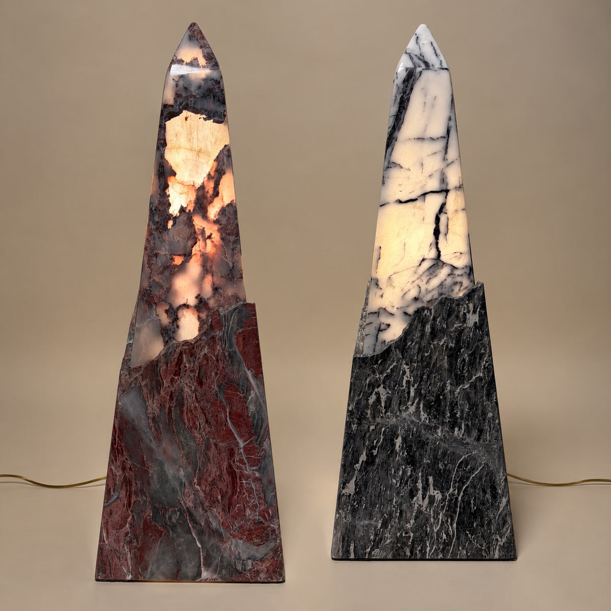 Pair Of Oblisque Stone Lamps