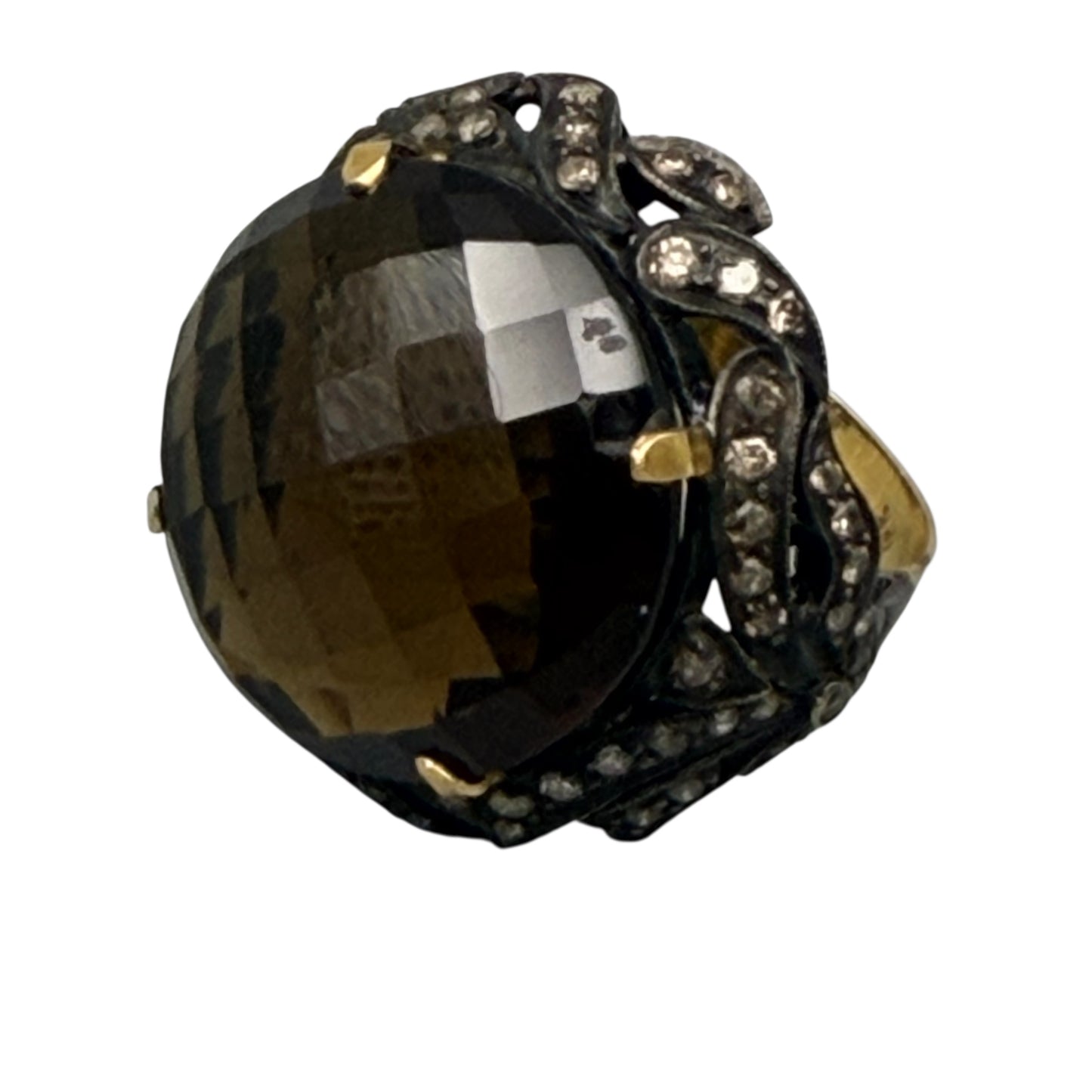 Faceted Round Citrine Ring with Diamonds