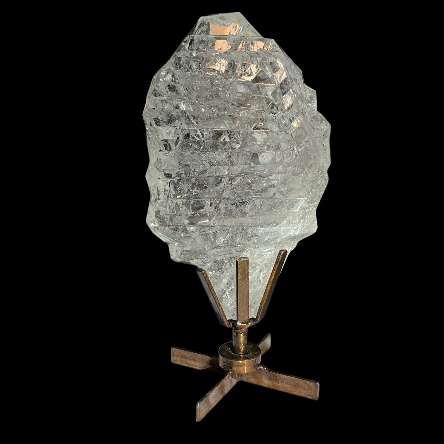 Large Polished Quartz Crystal on Spinning Stand