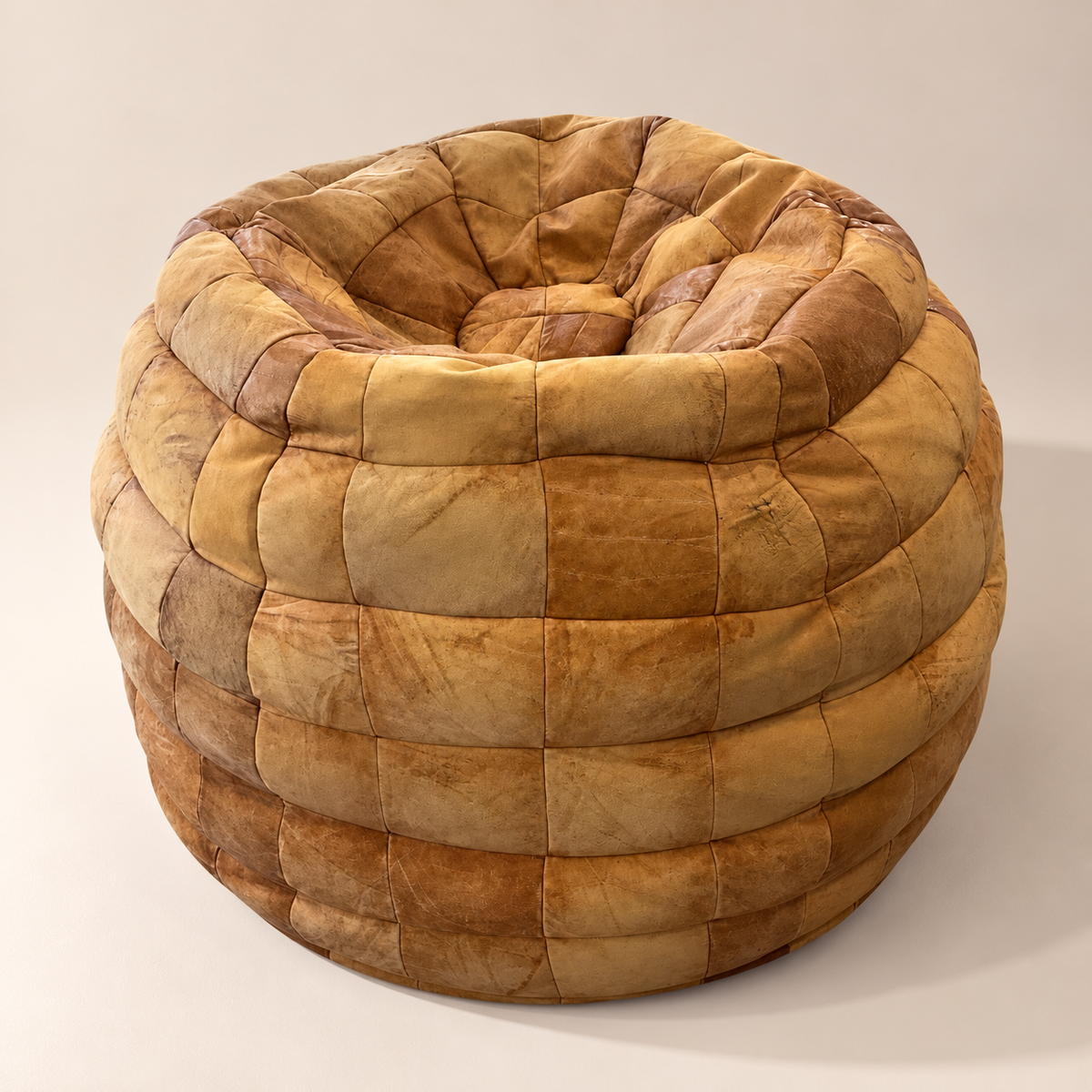 De Sede 1970's Leather Patchwork Pouf / Ottoman / Lounger