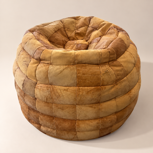 De Sede 1970's Leather Patchwork Pouf / Ottoman / Lounger
