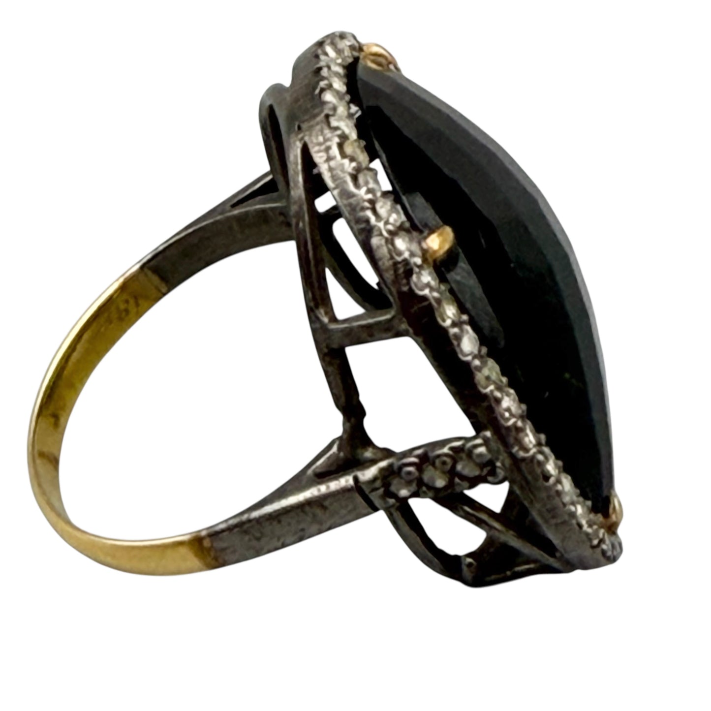 Faceted Green Tourmaline & Diamond Ring