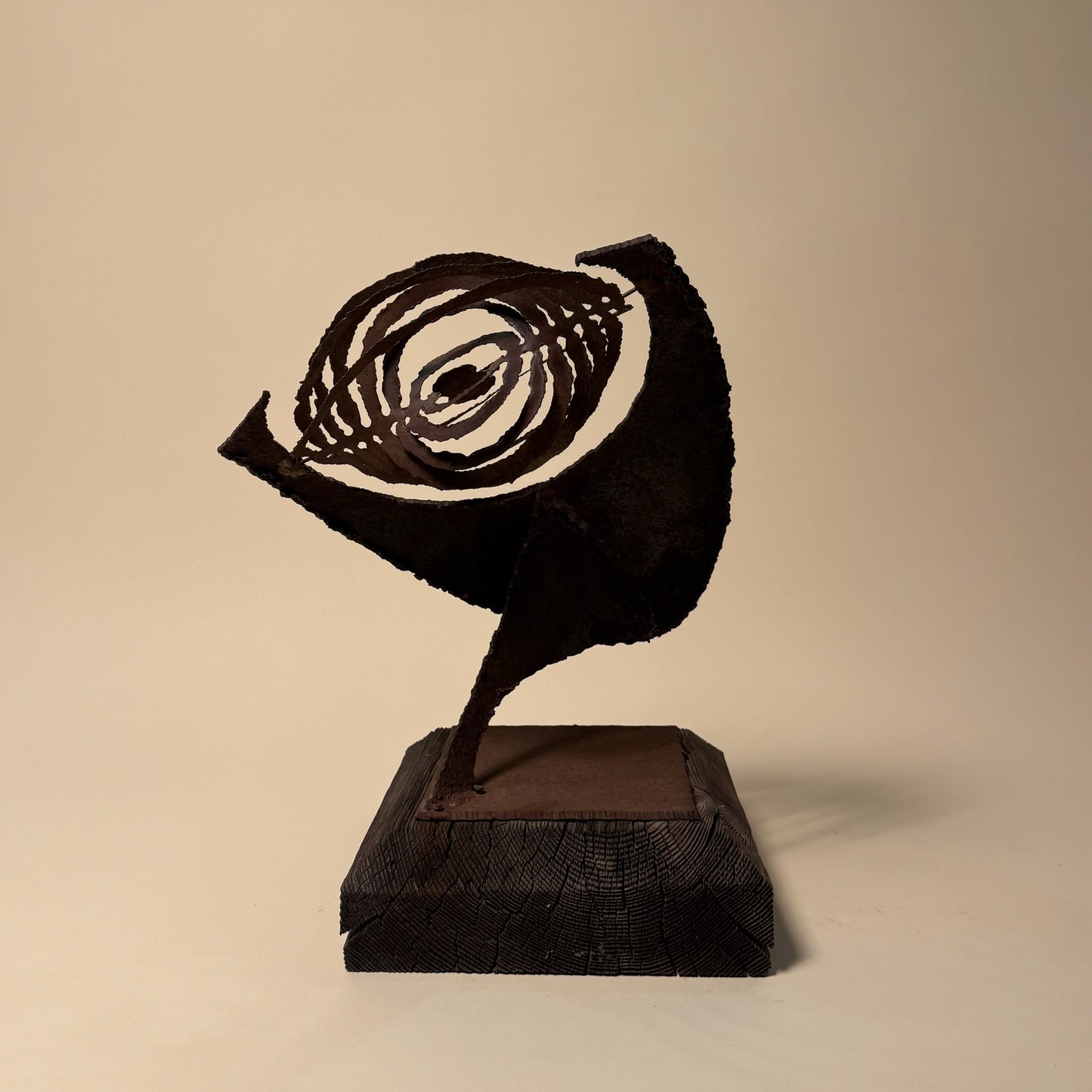 Vintage Abstract Kinetic Metal Sculpture on Wood Base