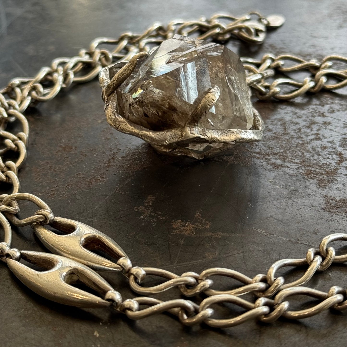 Elestial Smoky Herkimer Diamond w/ Sterling Silver Vendome Chain
