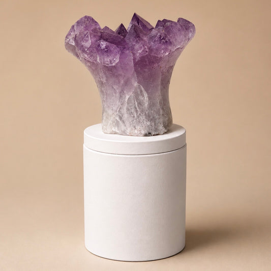 Amethyst Flower Cluster Crystal Lid Gardenia Candle #1